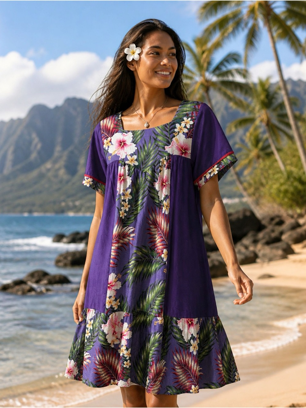 RM Hawaii 🌺 Vintage Muumuu Floral Dress – Tropical Hibiscus | Relaxed Sz:L